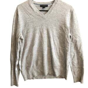 Banana Republic Mens Sweater Gray 100% Merino Wool V Neck Pullover XL